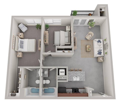 Floor plan for 2 beds, 2 baths, 963 sqft
